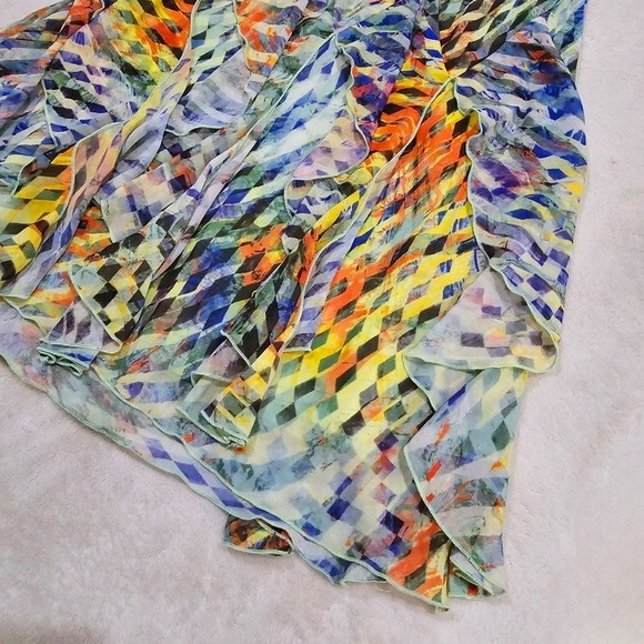 Signature by Robbie Bee ✦ Geometric Midi Dress ✦ Sleeveless Fairy Ruffle Hem 8P - Picture 8 of 16